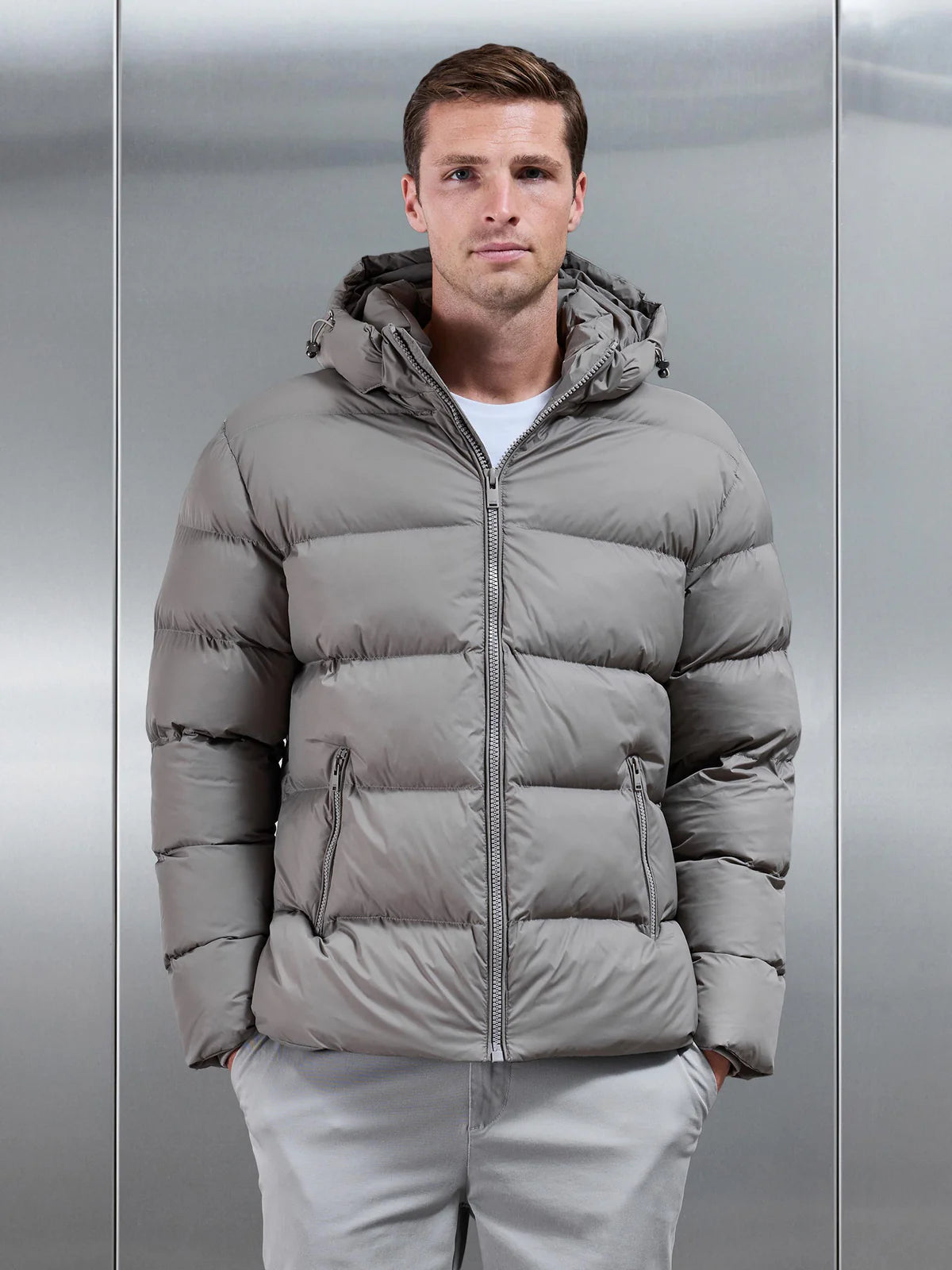 Grey Fur Hooded Parka Jacket